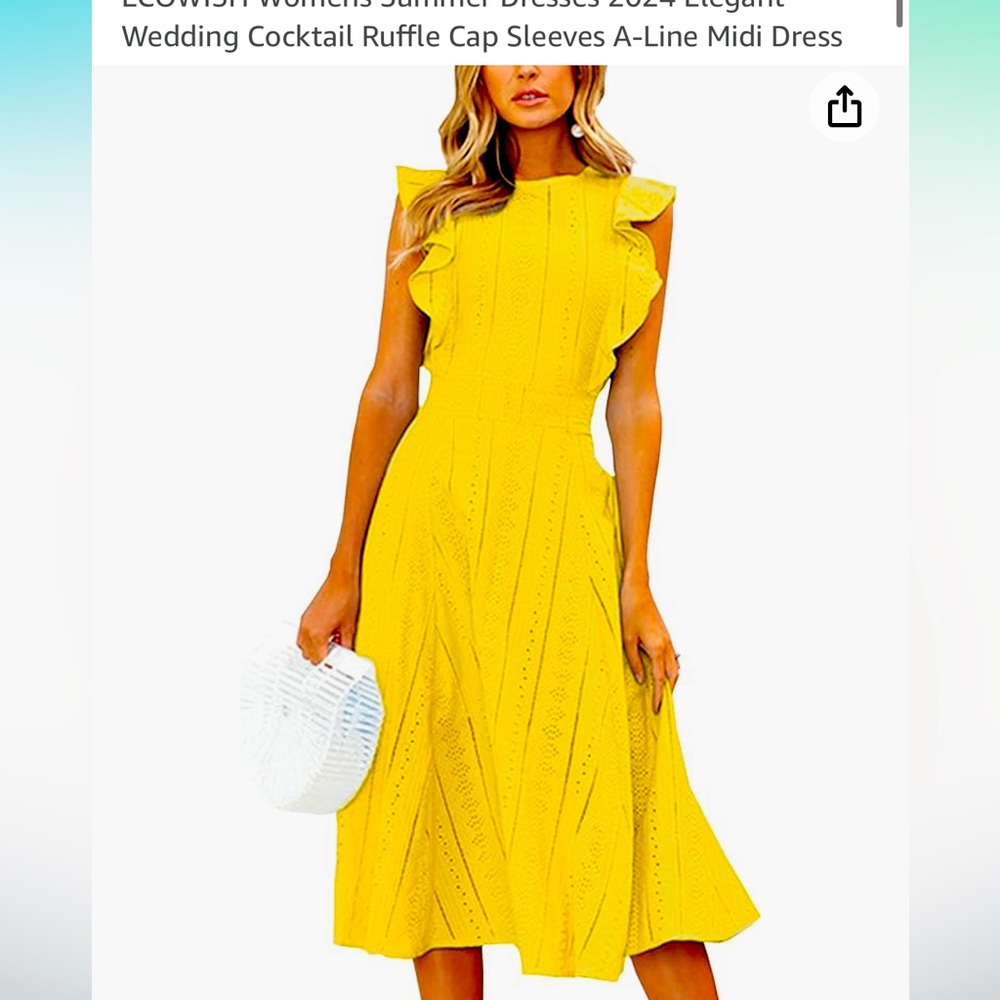 Brand New w/ Tags. Yellow Ruffle Cap Sleeves A-Line Midi Dress - Picture 1 of 2